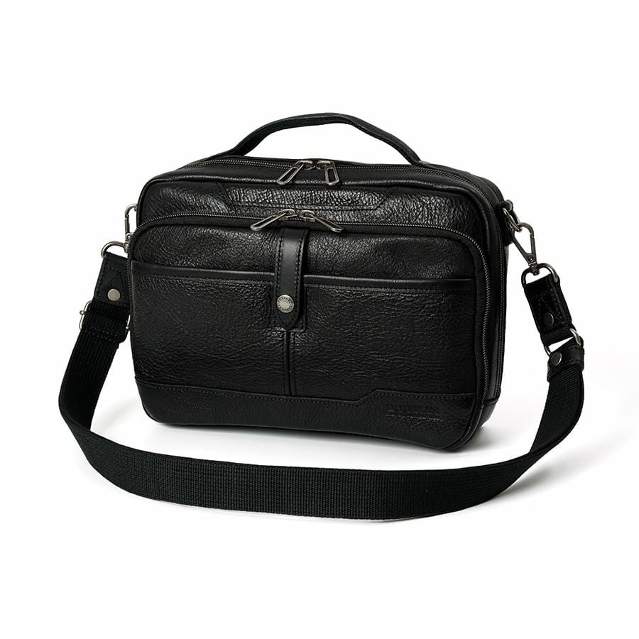 DOUBLES 横型スクエアショルダー 牛革×角シボ型押し牛革×イタリアンヌメ牛革 BKS-7042