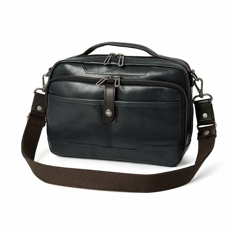 DOUBLES 横型スクエアショルダー 牛革×角シボ型押し牛革×イタリアンヌメ牛革 BKS-7042