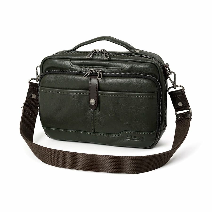 DOUBLES 横型スクエアショルダー 牛革×角シボ型押し牛革×イタリアンヌメ牛革 BKS-7042