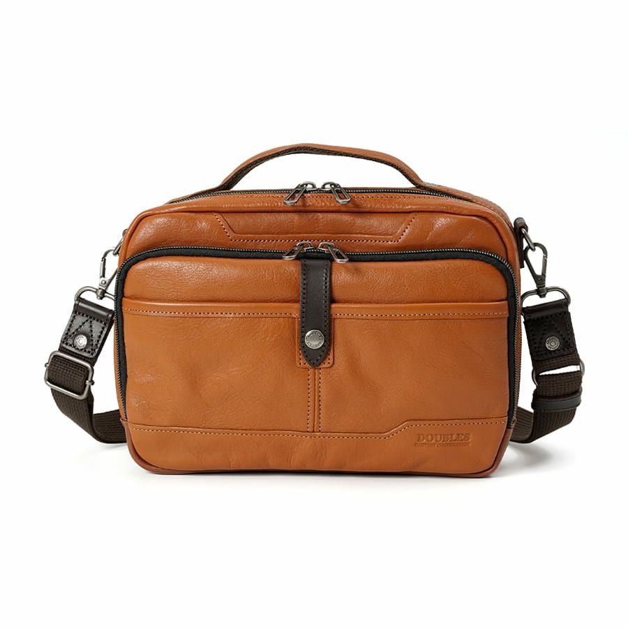 DOUBLES 横型スクエアショルダー 牛革×角シボ型押し牛革×イタリアンヌメ牛革 BKS-7042