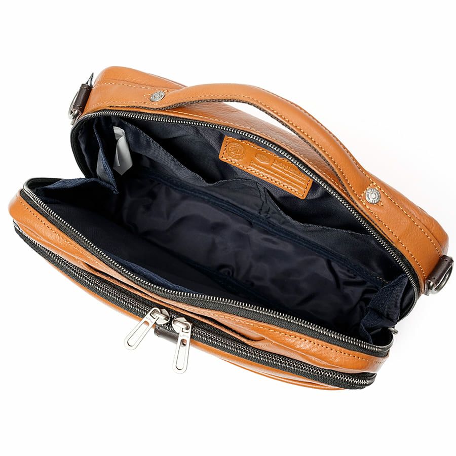 DOUBLES 横型スクエアショルダー 牛革×角シボ型押し牛革×イタリアンヌメ牛革 BKS-7042