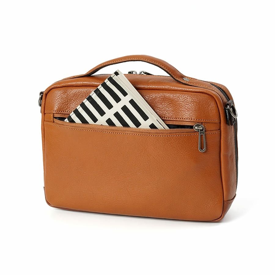 DOUBLES 横型スクエアショルダー 牛革×角シボ型押し牛革×イタリアンヌメ牛革 BKS-7042