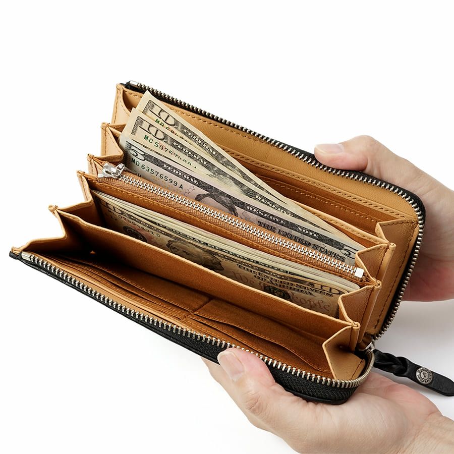 MOUSTACHE L字ファスナー長財布 イタリアンバッファロー革×ゴート革 KBR-0475