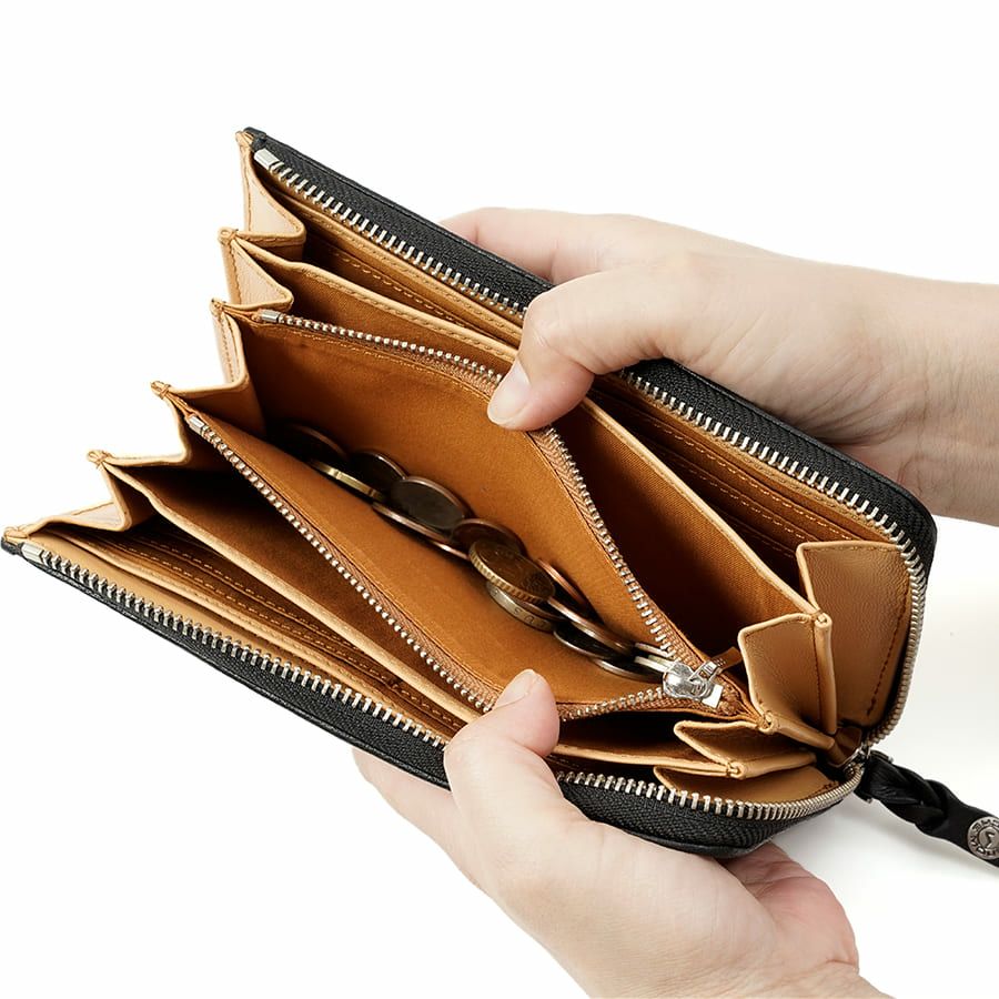 MOUSTACHE L字ファスナー長財布 イタリアンバッファロー革×ゴート革 KBR-0475