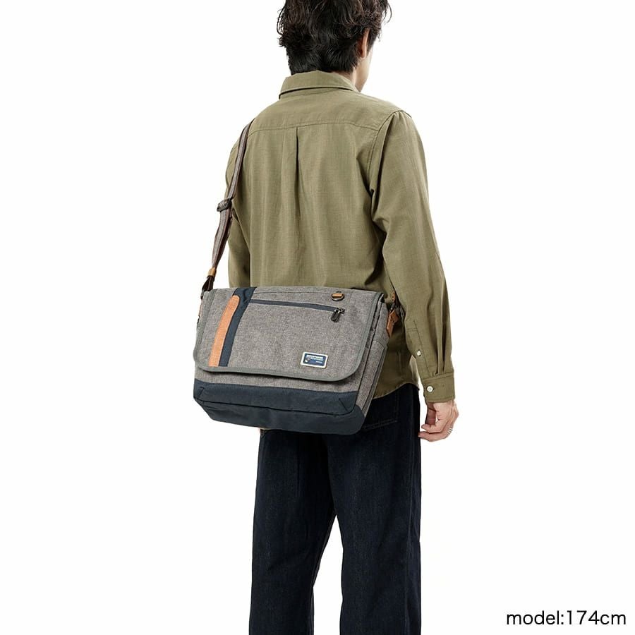 MOUSTACHE メッセンジャーバッグ 杢調ポリ×ヌメ調合皮 MDP-0657