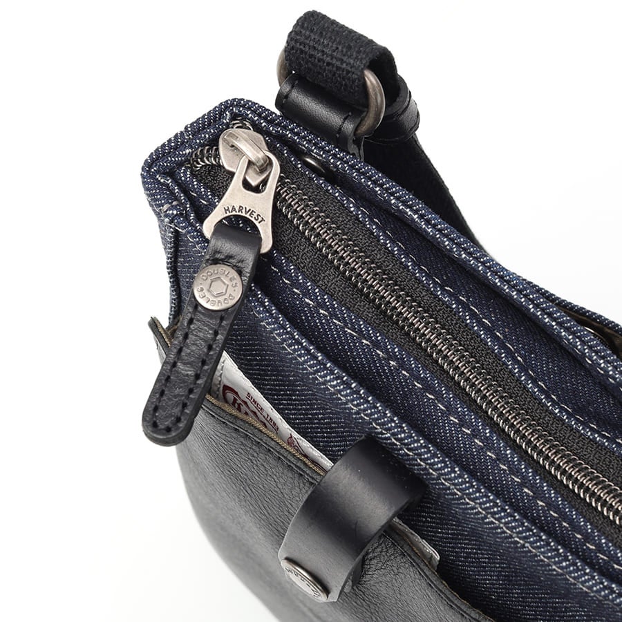 DOUBLES ミニショルダーバッグ 国産デニム×イタリアンヌメ牛革 BQA-7121