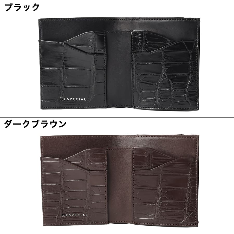公式】 ESPECIAL 二つ折り財布 クロコダイル革×牛革 ボックス型小銭
